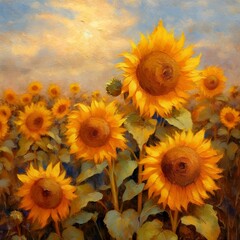 Obraz premium A Field of Sunflowers: Oil Painting Texture