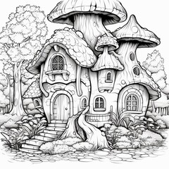 Black and white coloring book pages of fantasy images Ai generated art