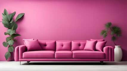 purple sofa with wall and green wall