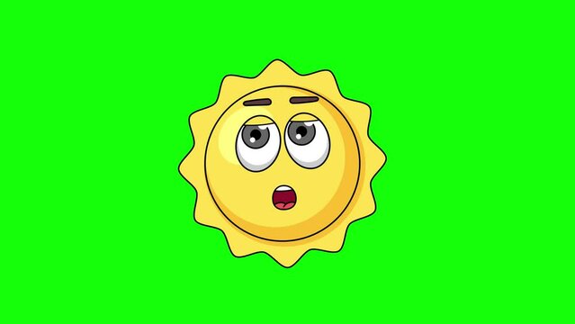 sun cartoon facing with rolling eye, emoji emoticon animation