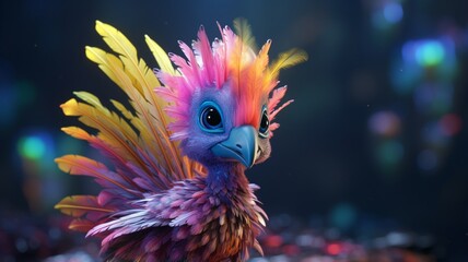 Fototapeta premium Purple chicken baby bird cartoon 3d portrait digital painting image Ai generated art