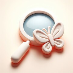 Magnifying Glass and Butterfly: 3D Illustration of a Hand Lens with a Fluttering Butterfly.