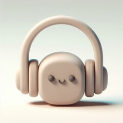 Cartoon Character Head: 3D Illustration of a Round-Headed Character with Headphones.