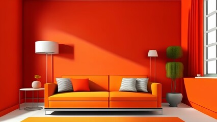 modern living room with red sofa