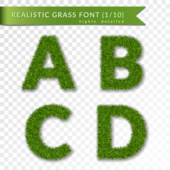 Grass letters A, B, C, D set alphabet 3D design. Capital letter text. Green font isolated white transparent background. Symbol eco environment, save the planet. Realistic meadow Vector illustration - 707107178