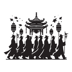 Dynamic Cultural Heritage: Exploring the Intricacies of Chinese Parade Silhouette Stock for Your Creative Endeavors - Chinese Parade Silhouette - Chinese New Year Silhouette - Chinese Parade Vector 