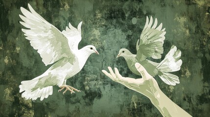 Peace and Conflict Resolution: Dove and conceptual metaphors of Harmony and Solution - obrazy, fototapety, plakaty