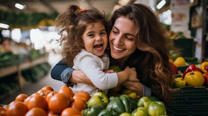 Fototapeta premium Capturing Curiosity: A Lively Urban Market Through Their Eyes