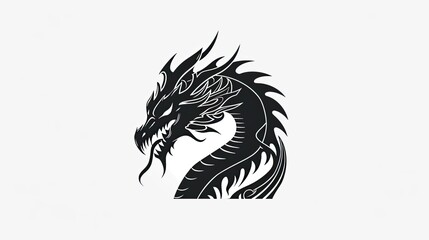 Black dragon head silhouette isolated on white background