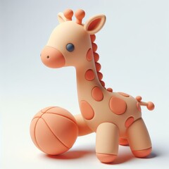 Petite Giraffe's B-Ball Fun: 3D Illustration of a Small Giraffe Playing Basketball.