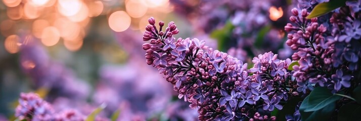 A close-up view of lilac flowers shallow depth photography of beautiful flowers with bokeh background. Floral banner