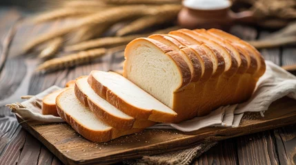 Selbstklebende Fototapeten Sliced white bread on wooden board © buraratn