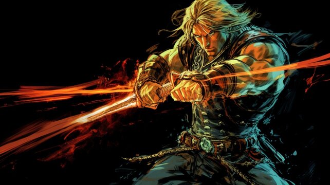 Simon belmont using his whip swing draw picture Ai generated art