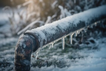 Frozen water pipe. Winter frost ice pipe low temperature. Generate Ai - obrazy, fototapety, plakaty