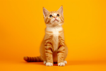 Gato naranja atigrado en fondo naranja.