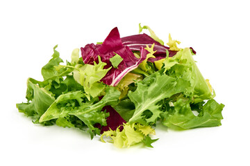 Mix salad - arugula, spinach and red spinach, isolated on white background. High resolution image.