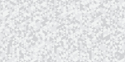 Abstract geometric white and gray background seamless mosaic and low polygon triangle texture wallpaper. Triangle shape retro wall grid pattern geometric ornament tile  vector square element.
