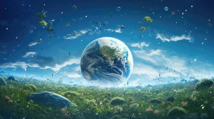 Zelfklevend Fotobehang Volle maan en bomen earth in space