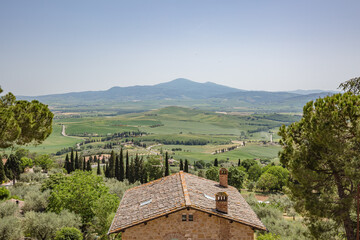 View from mural walls of the small town in the province of Siena in Tuscany, Italy.