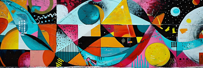 Wall graffiti street art graffiti doodle art colorful shapes geometric collage vibrant colors - obrazy, fototapety, plakaty