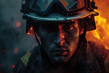 A brave firefighter dons his helmet, ready to face the fiery violence and adrenaline-fueled action of an intense adventure game