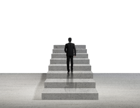 businessman walking up stairs, transparent background