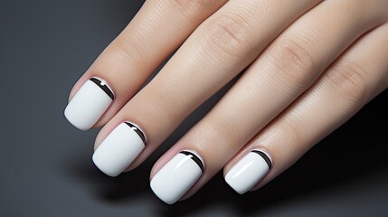 Beautiful nude manicure. Nail design. Manicure with gel polish. Close-up of the hands of a young woman with a gentle nude manicure on her nails. Bright nails with gel polish. Generative AI