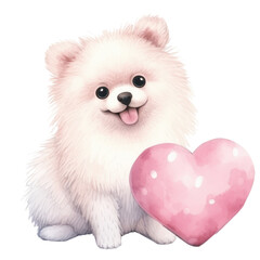 Obraz premium Valentine pet, cute dog, holding a heart, transparent background