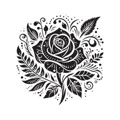 Detailed elegance: Valentine rose silhouette captured in a black vector - rose vector
