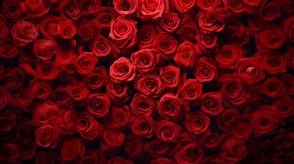 Lots of beautiful red roses in the background daylight - obrazy, fototapety, plakaty