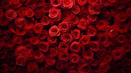 Zelfklevend Fotobehang Lots of beautiful red roses in the background daylight © NOOPIAN