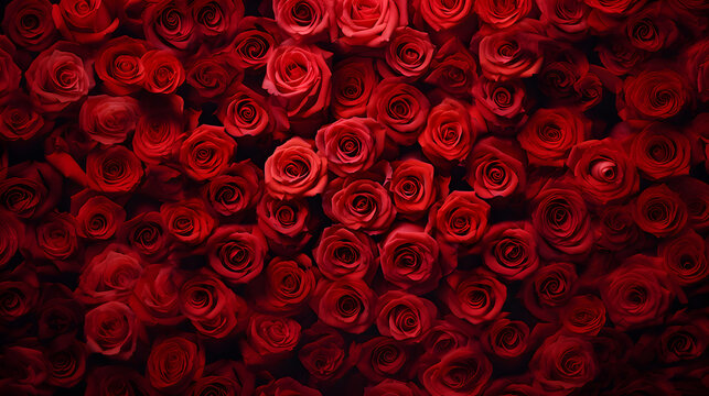 Fototapeta Lots of beautiful red roses in the background daylight