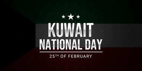 Kuwait National day celebration banner with Kuwait flag in the background. Anniversary Celebration Card. February 25