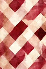 Ruby vintage checkered watercolor background. 