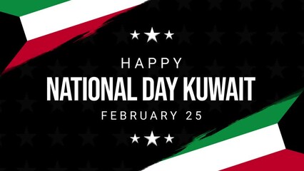 Kuwait National Day 4k animation with Kuwait flag in brush strokes. Greeting animation for Kuwait national day. February 25