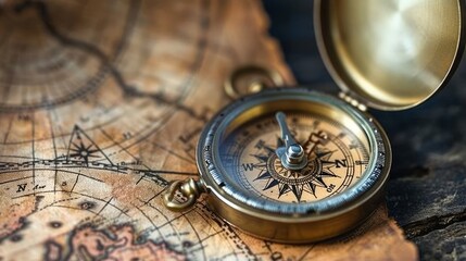 Vintage Compass on Ancient World Map