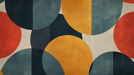 Abstract flat colorful decorative seamless pattern with semicircle, square and geometric shape tileable background, abstract modern design flat texture geometric circle background, Ai generated image