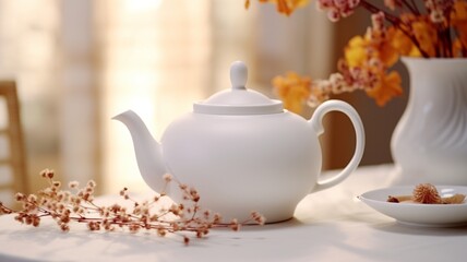 Tea set teapot style serene pea picture Ai generated art - obrazy, fototapety, plakaty