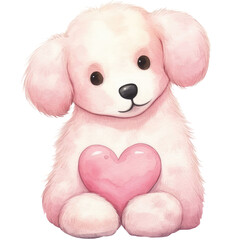 Valentine pet, cute dog, holding a heart, transparent background