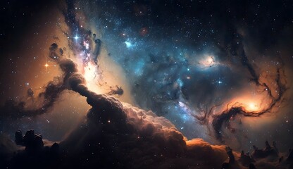 This mysterious space is like a vast night sky, with stars and galaxies shining in the dark...