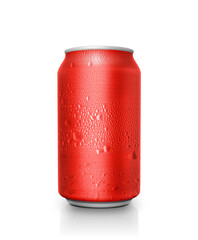 Red aluminum cans with water droplets, transparent background
