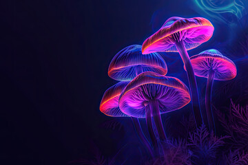 Isolated fantasy bioluminescent mushroom glowing in the dark