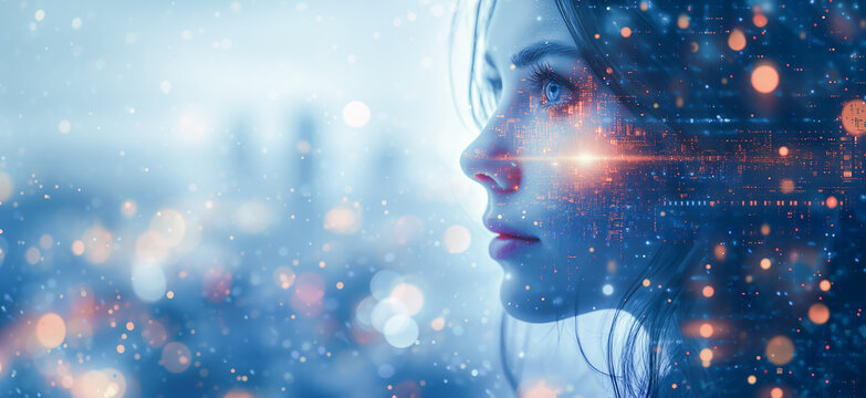 Data visualization on a digital city background, human-canvas integration, light aquamarine, abstraction-création. - Powered by Adobe