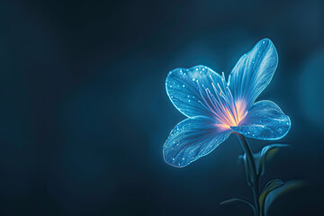 Illustration of isolated fantasy bioluminescent flower glowing in the dark
