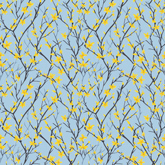 Forsythia bushes seamless pattern. Can be used for gift wrapping, wallpaper, background