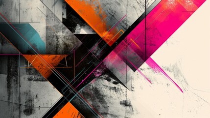 Abstract Geometric Composition with Grunge and Neon Elements