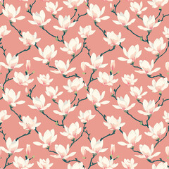 Magnolia blossom seamless pattern. Can be used for gift wrapping, wallpaper, background