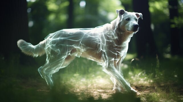 Transparent dog ghost forest inspired picture Ai generated art