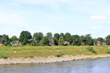 Elbe River landscape with Elbe meadows in Dresden, Saxony, Germany, Europe