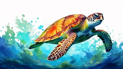 Underwater ocean scene with sea turtle swimming picture Ai generated art